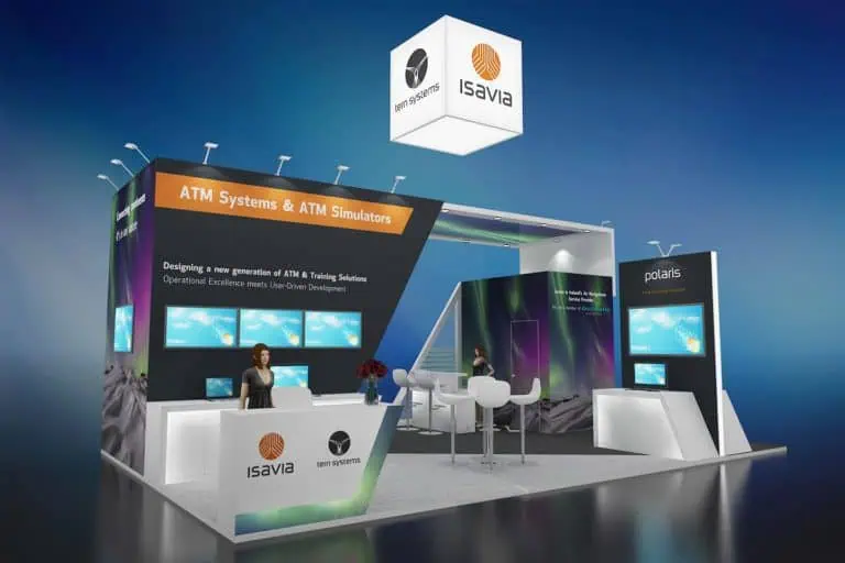 Custom exhibition stand design at Fira Barcelona, featuring modern booth construction with eye-catching graphics and interactive displays for maximum brand visibility