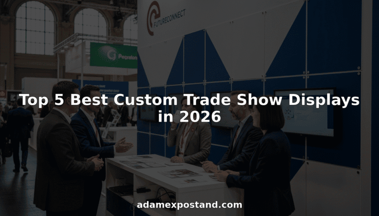 Exhibition build scene behind comparison of best custom trade show displays