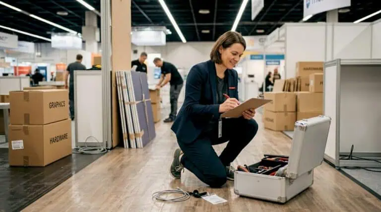 1775641158986 Event manager preparing booth materials