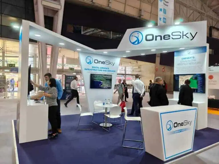 Custom exhibition stand design at Airspace World event in Lisbon Portugal by professional booth builder
