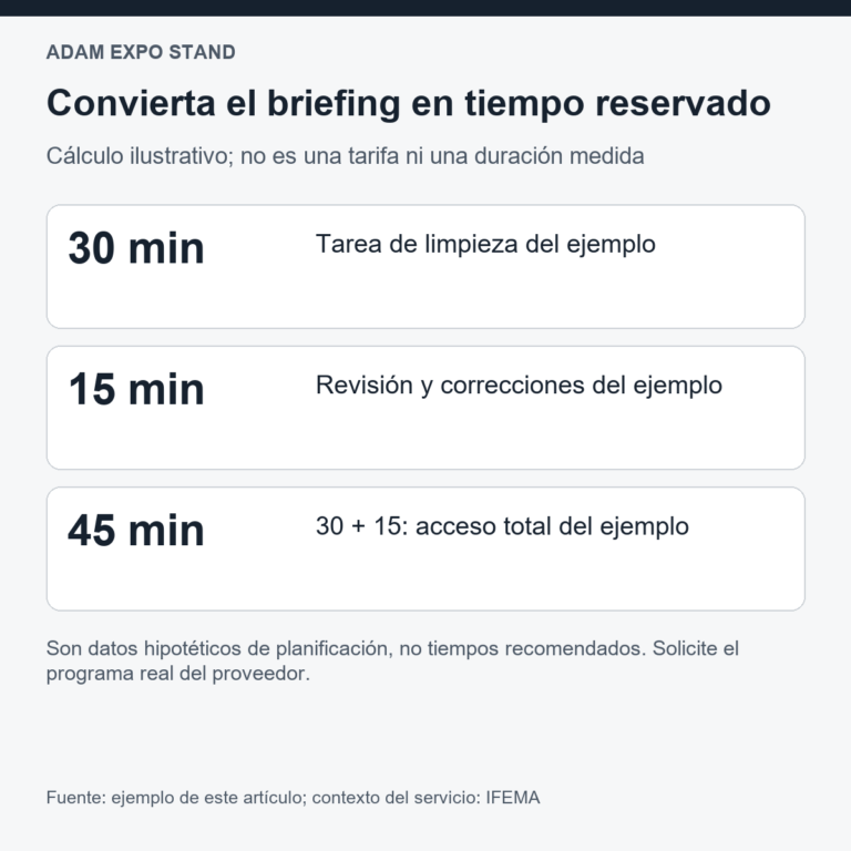 Ejemplo de planificación: 30 minutos de limpieza más 15 de revisión equivalen a 45 minutos de acceso.